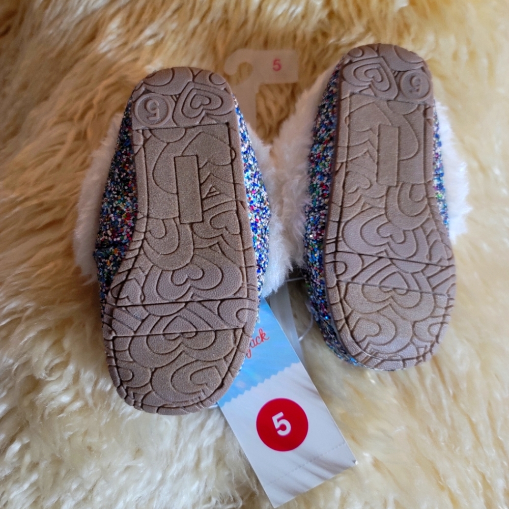 Cat And Jack Rainbow Glitter Sherpa Lined Slippers Girls Small Size 5 NWT - Picture 4 of 11